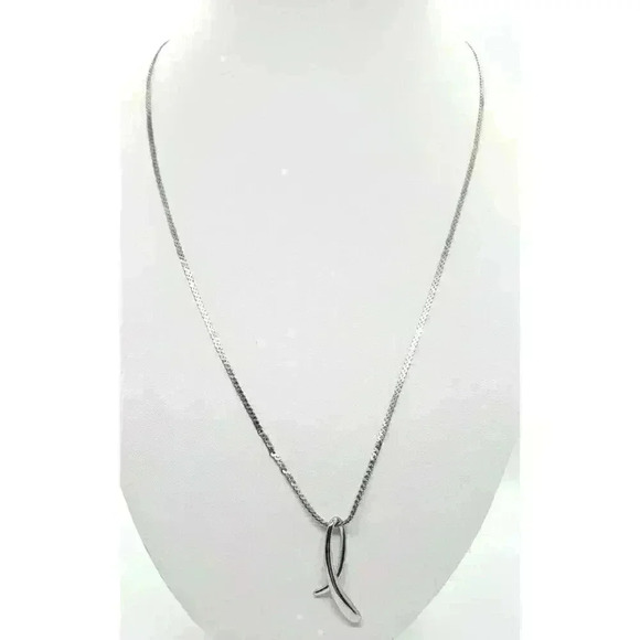 Sterling Silver Love Knot Necklace Pendant 925 Vintage Abstract Mod Silver Chain - Picture 2 of 5